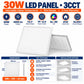 30W LED Panel Light 3CCT infographic – 4800 lumens, 3000K 4000K 6500K selectable, 113.2 degree beam, PF over 0.9, CRI over 80, IP20, 50000+ hours, 5 year warranty, 595 x 595 x 24mm, constant current driver