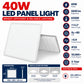 40W LED Panel Light infographic – 5040 lumens, 6500K Cool White, 113.2 degree beam, CRI over 80, PF over 0.9, IP20, 50000+ hours, 5 year warranty, 595 x 595 x 24mm, 220-240V AC, recessed surface-mounted suspended installation