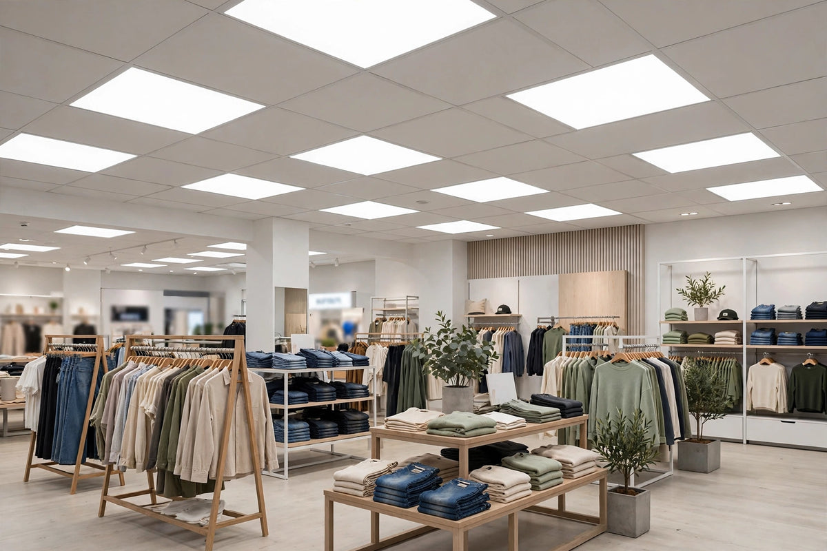 48W LED panels in retail ceiling