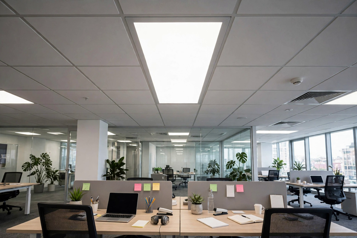 72W LED panel in office ceiling