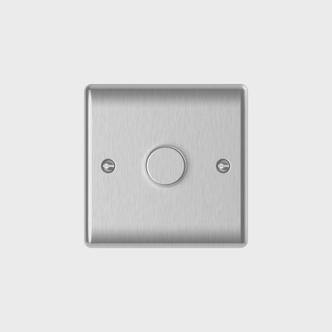 Brushed steel dimmer switch demonstration video – rotary knob turn, product only