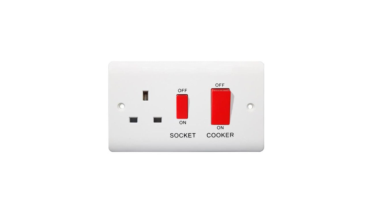 45A switch + 13A switched socket demonstration – both rockers toggle