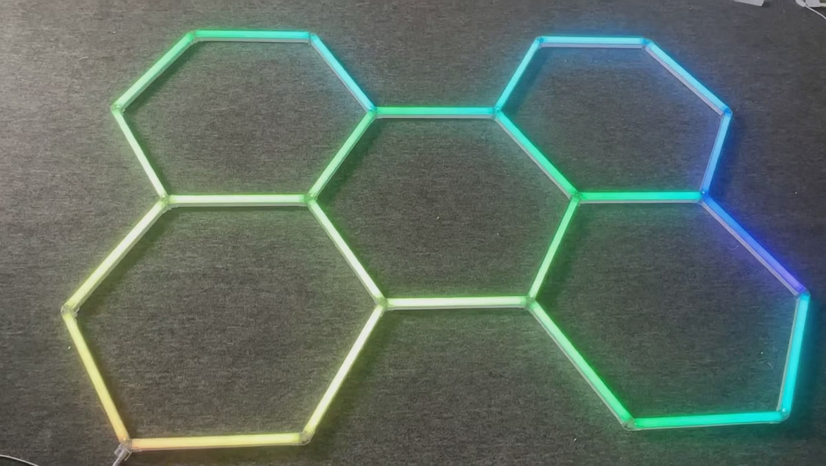 5-grid RGB hexagon LED frame demo