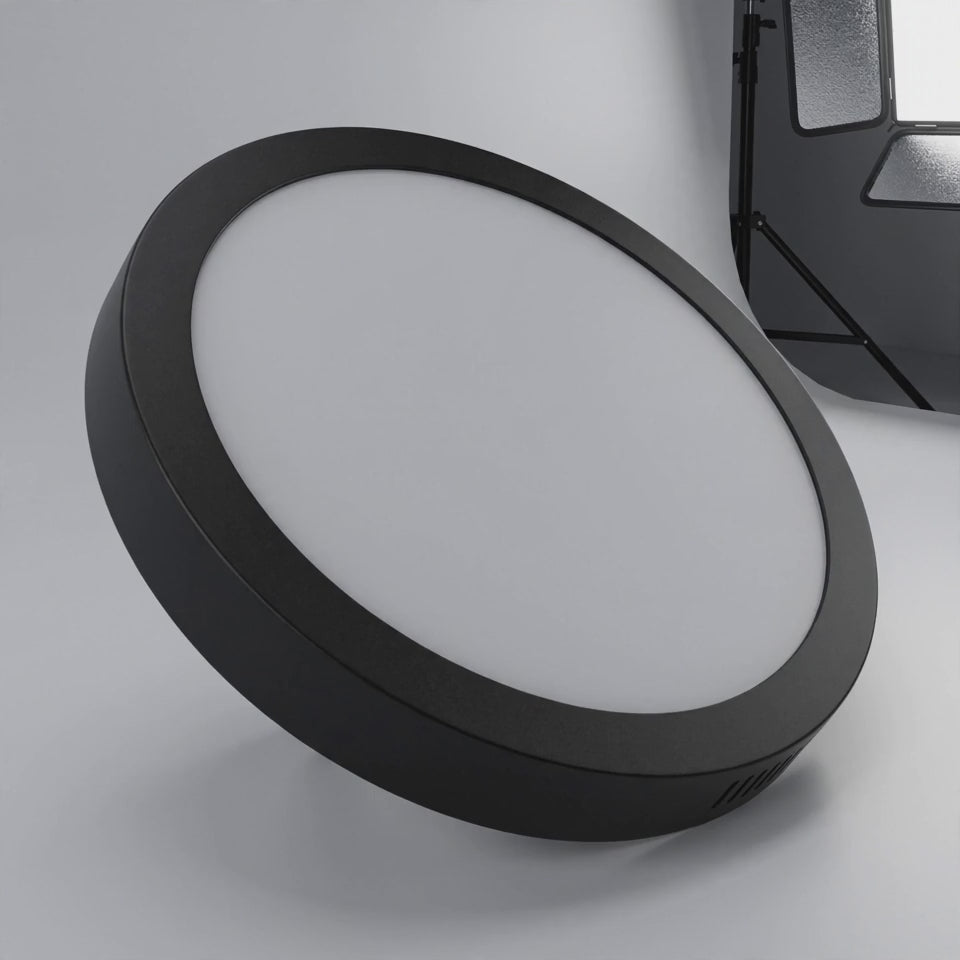 3CCT demo: black round LED panel light cycling through 3000K, 4000K and 6500K