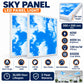 Sky Panel LED Panel Light 6500K Cool White infographic – 40W, 4000 lumens, 100 lm per W, 595 x 595mm, 24mm height, 120 degree beam, PF over 0.9, CRI over 80, non-flicker, non-dimmable, IP20, 30000 hours, 3 year warranty