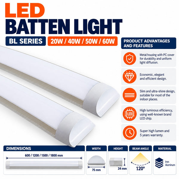 IP20 Slim LED Batten Light – 3CCT, 5-Year Warranty secondary image