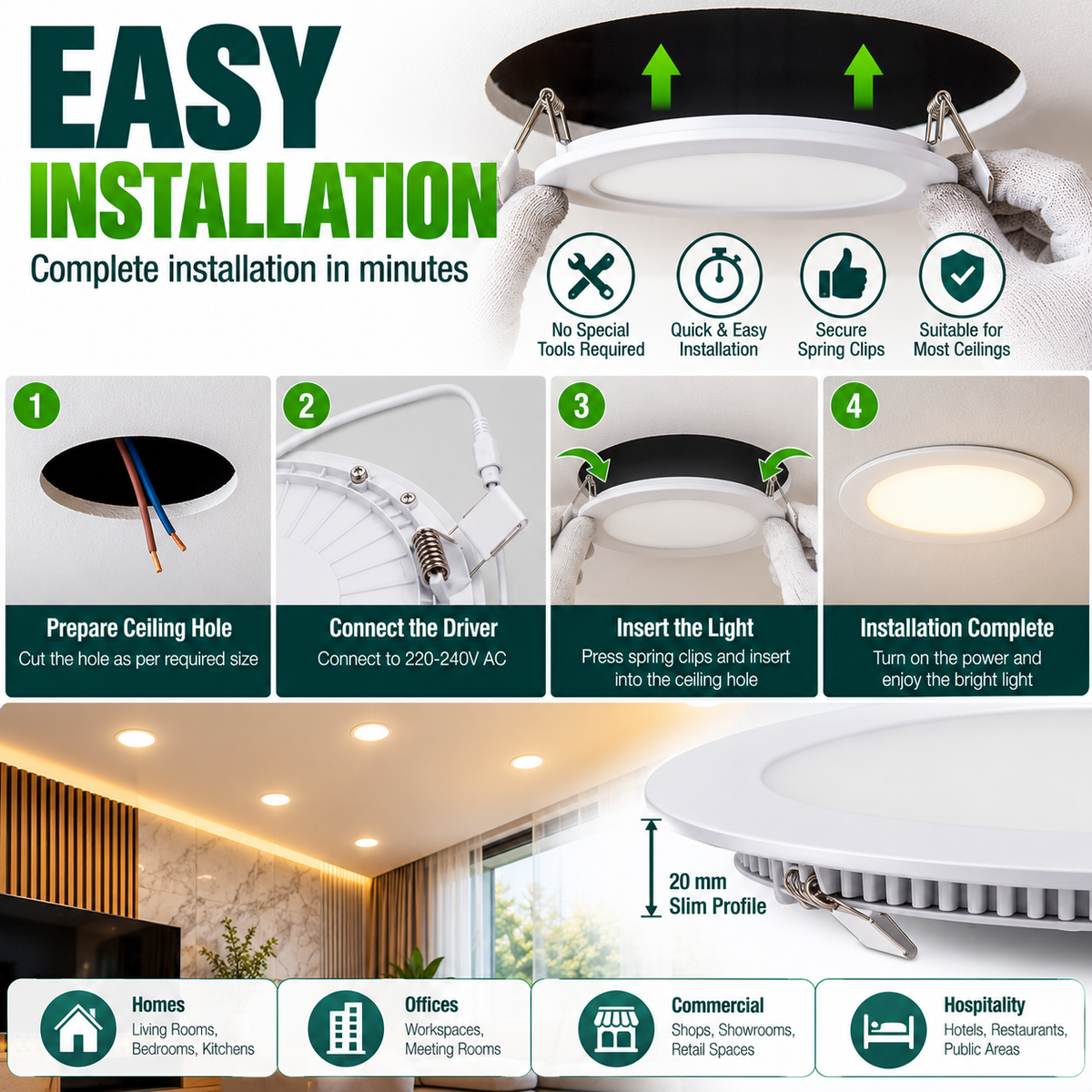 3CCT Round Recessed LED Panel – 3W/6W/9W/12W/18W, Selectable Colour Temperature
