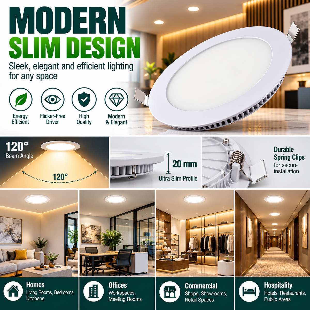 3CCT Round Recessed LED Panel – 3W/6W/9W/12W/18W, Selectable Colour Temperature