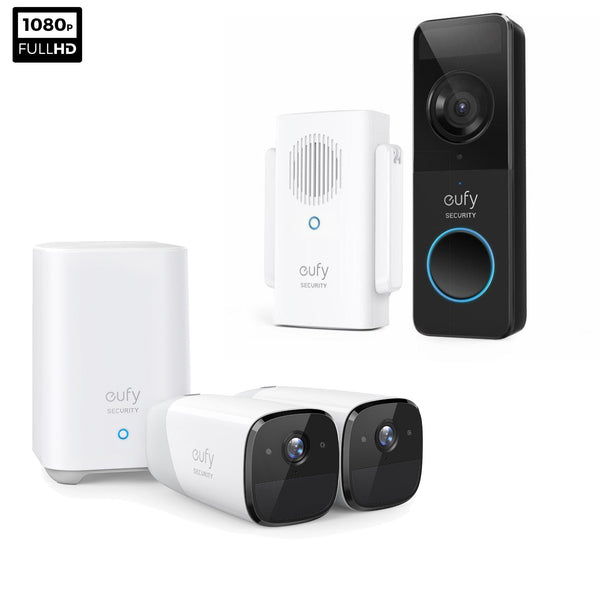 Eufy Battery Doorbell Slim 1080p Black & EufyCam 2 - 2 Cam Kit with HomeBase 2