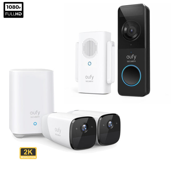 Eufy Battery Doorbell Slim 1080p Black & EufyCam 2 Pro - 2 Cam Kit with HomeBase 2