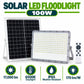 Solar LED Floodlight 100W infographic – 17000 lumens, 6500K daylight, IP65 weather resistant, 170 lm per W