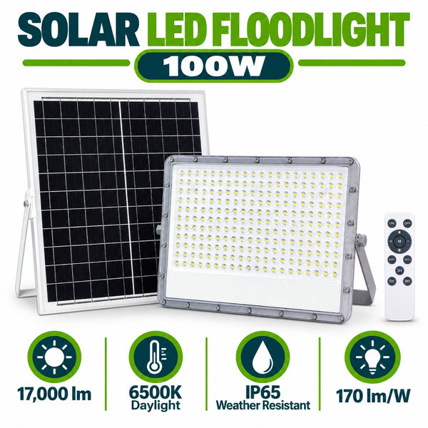 100W Solar LED Floodlight with PIR Motion Sensor – 17,000LM, 6500K, IP65, Remote secondary image