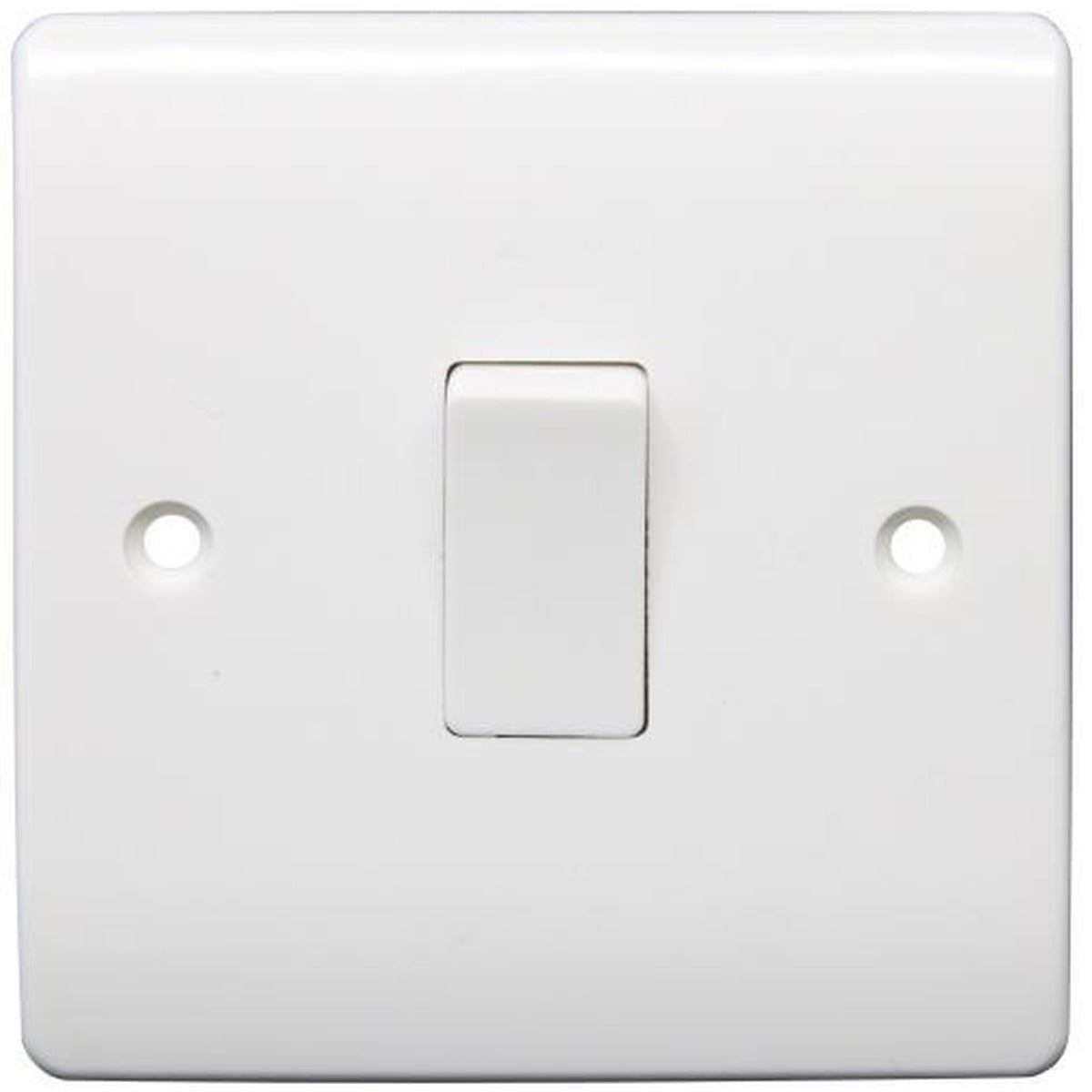 Close-up of the ecolux white plastic plate switch rocker and plate