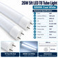 26W 5ft LED T8 Tube Light 6500K Cool White infographic – 2600 lumens, 100 lm per W, G13 base, 320 degree viewing angle, 30000 hours, 1498 x 25.4mm
